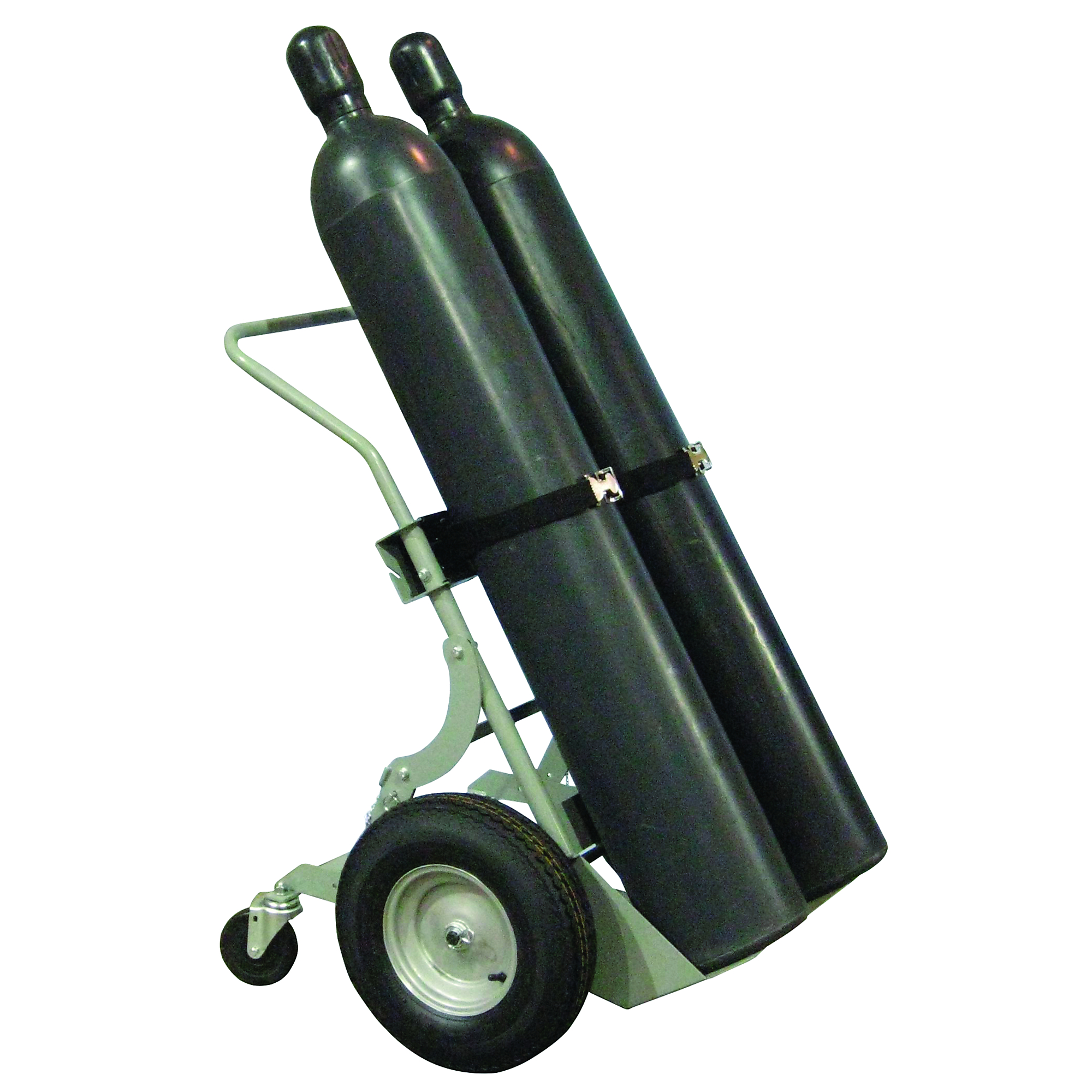 Justrite Double Cylinder Hand Truck — 16in. Pneumatic Wheels, Rear Casters, Model# 35036